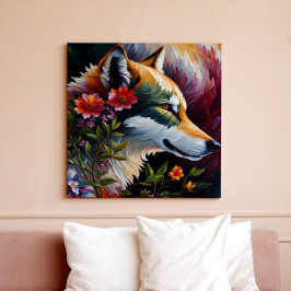 Wolf Profile Floral Portrait Art Leinwanddruck