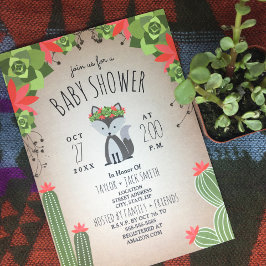 Wolf Pup Floral Cactus Desert Girl Baby Shower Einladung