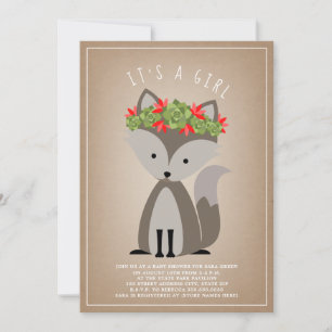 Wolf Pup Floral Succulent Cactus Baby Shower Einladung