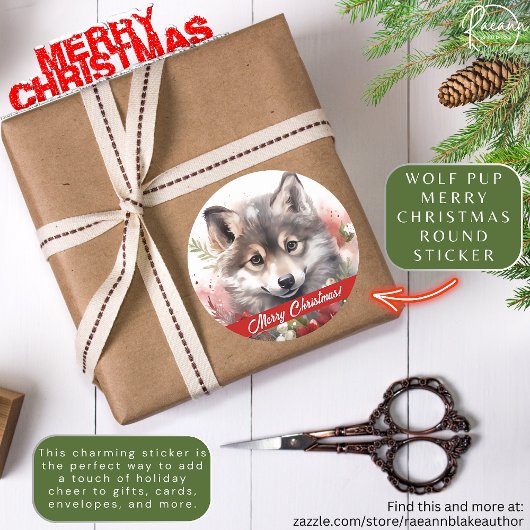 Wolf Pup Frohe Weihnachten Aufkleber