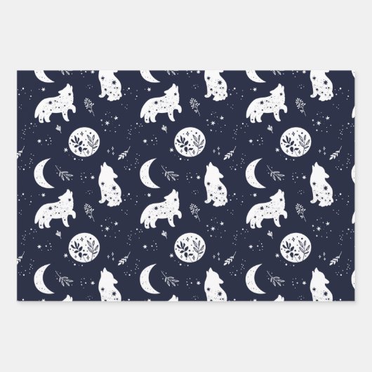 Wolf Pup Howling im Set des Mondschleifpapiers Geschenkpapier Set (Vorderseite)