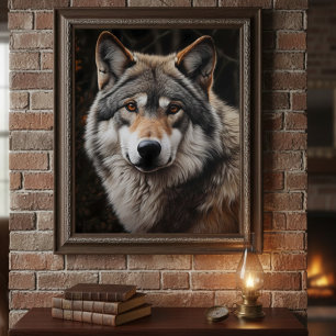Wolf realistische Malerei Portrait Wildlife Cabin Poster