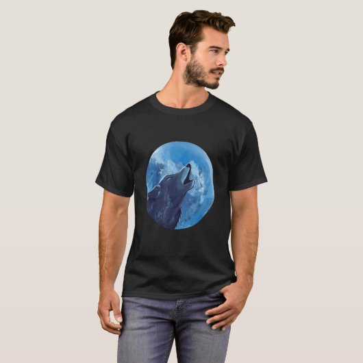 Wolf Realistische Wolfen Tierhacken auf dem Mond W T-Shirt (Vorne ganz)