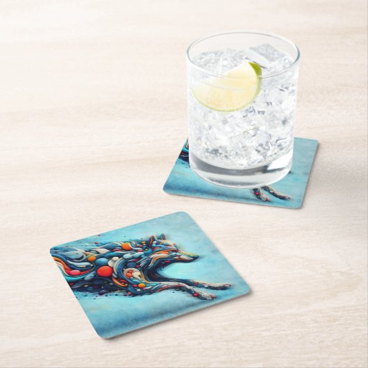 Wolf Rechteckiger Pappuntersetzer (Vor Ort)