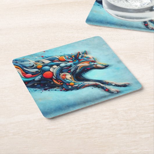 Wolf Rechteckiger Pappuntersetzer (angewinkelt)