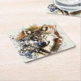 Wolf   rechteckiger pappuntersetzer
