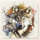 Wolf Rechteckiger Pappuntersetzer (Vorderseite)