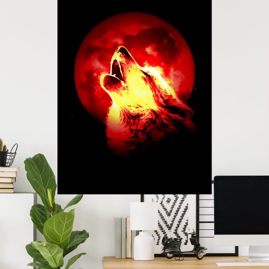 Wolf & Red Moon Poster (Heimbüro)