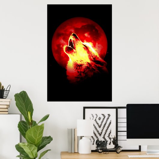 Wolf & Red Moon Poster (Heimbüro)