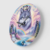 Wolf, Regenbogen und Wasserfälle Große Wanduhr (Winkel)