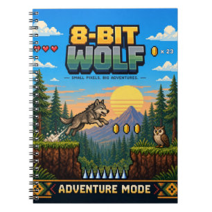 Wolf, Retro-8-Bit-Pixel-Art Notizblock