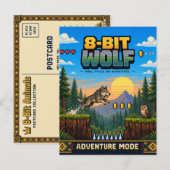 Wolf, Retro-8-Bit-Pixel-Art Postkarte (Vorne/Hinten)