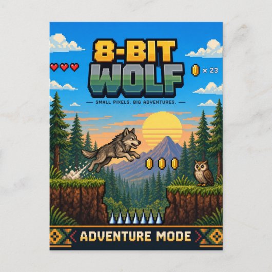 Wolf, Retro-8-Bit-Pixel-Art Postkarte (Vorderseite)