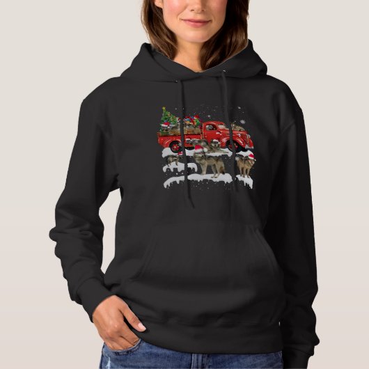 Wolf Riding Red Truck Frohe Weihnachts X-mas Ugly Hoodie (Vorderseite)