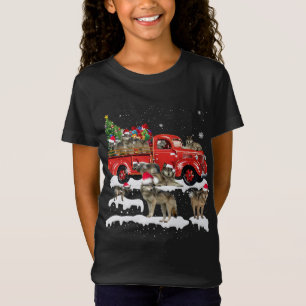 Wolf Riding Red Truck Frohe Weihnachts X-mas Ugly T-Shirt