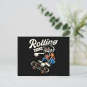 Wolf Rolling Wild Skate Design Postkarte (Stehend Vorderseite)