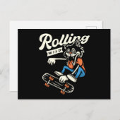 Wolf Rolling Wild Skate Design Postkarte (Vorne/Hinten)