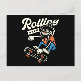 Wolf Rolling Wild Skate Design Postkarte
