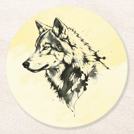 Wolf Runder Pappuntersetzer (Vorderseite)
