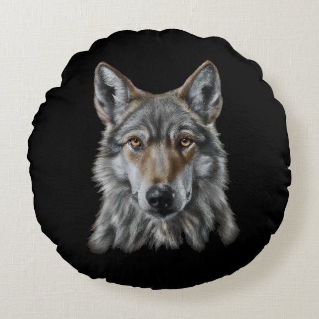 Wolf Rundes Kissen (Vorderseite)
