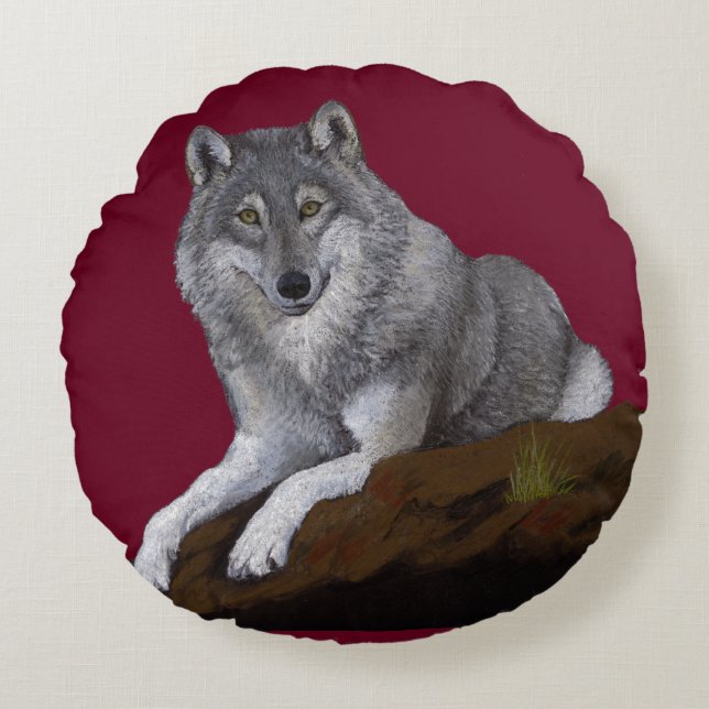 Wolf Rundes Kissen (Vorderseite)
