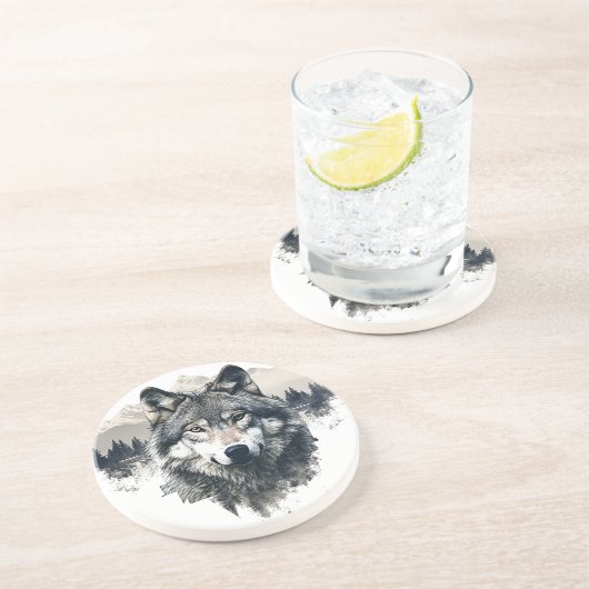 Wolf Sandstone Untersetzer (Seite)