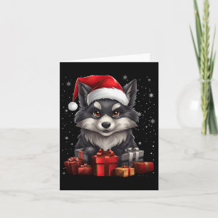 Wolf Santa Claus Hat Christmas Snow Xmas Pajama Pa Karte