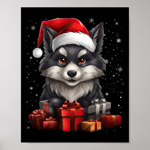 Wolf Santa Claus Hat Christmas Snow Xmas Pajama Pa Poster