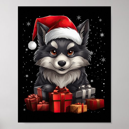 Wolf Santa Claus Hat Christmas Snow Xmas Pajama Pa Poster (Vorne)