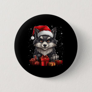 Wolf Santa Claus Hut Weihnachten Schnee Xmas Pyjam Button