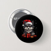Wolf Santa Claus Hut Weihnachten Schnee Xmas Pyjam Button (Vorne & Hinten)