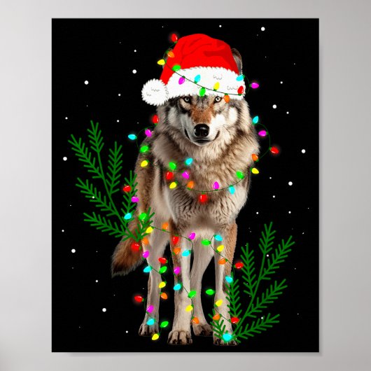 Wolf Santa Hat Christmas Lights Wolf Lover Animal Poster (Vorne)