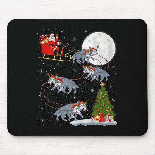 Wolf Santa Sleigh Flying Funny Magical Christmas P Mousepad (Vorne)