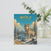 Wolf Schneefichten Wasserfarbe GeoSaga Postkarte (Stehend Vorderseite)