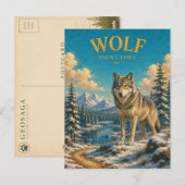 Wolf Schneefichten Wasserfarbe GeoSaga Postkarte (Vorne/Hinten)