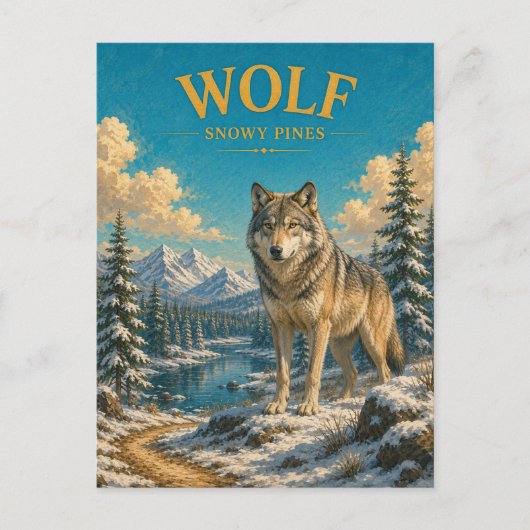 Wolf Schneefichten Wasserfarbe GeoSaga Postkarte (Vorderseite)