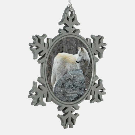 Wolf Schneeflocken Zinn-Ornament (Links)