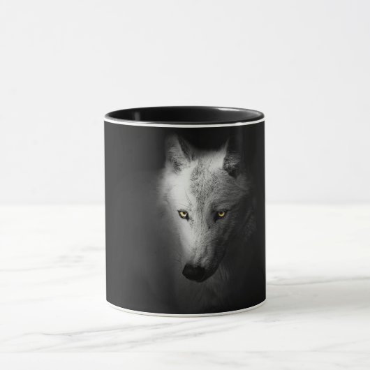 Wolf, Schwarz-Weiß-Wolf-Foto Tasse (Zentrum)