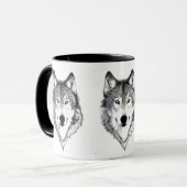 Wolf-schwarzer/weißer Kaffee-Tasse Tasse (Vorderseite Links)