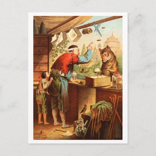 Wolf & Seven Young Kid Goats Fairy Tale Postkarte (Vorderseite)