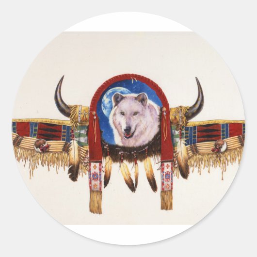 Wolf Shield Native American Runder Aufkleber (Vorderseite)