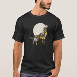 Wolf Silhouette Blume Pattern Dog Friends T-Shirt