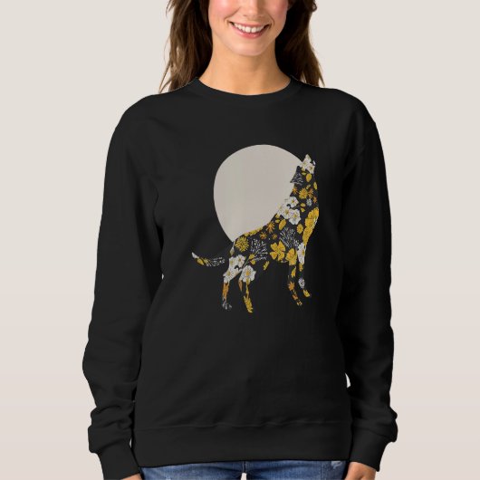 Wolf Silhouette Flower Pattern Dog Friends Sweatshirt (Vorderseite)