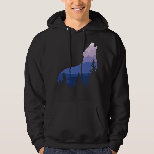 Wolf Silhouette Forest Mountain Hoodie (Vorderseite)