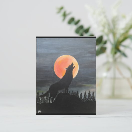Wolf Silhouette Gemälde von Alfred Fox Collvable Postkarte (Stehend Vorderseite)