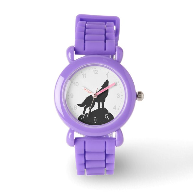 Wolf-Silhouette hewling - Farbe auswählen Armbanduhr (Vorderseite)