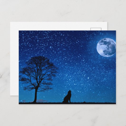 Wolf-Silhouette im Mond Postkarte (Vorne/Hinten)