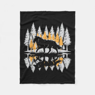 Wolf-Silhouette Kiefern Vintage einsamer Alpha-Fra Fleecedecke
