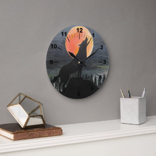 Wolf-Silhouette-Malerei von Alfred Fox Große Wanduhr