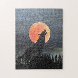 Wolf-Silhouette-Malerei von Alfred Fox Puzzle